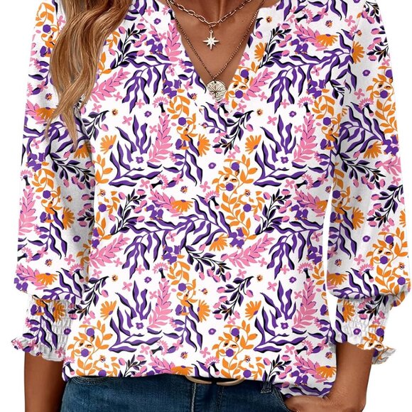 Women's 2025 Fashion Tops 3/4 Length Sleeve Business Casual Blouses Summer Tees - Picture 1 of 6
